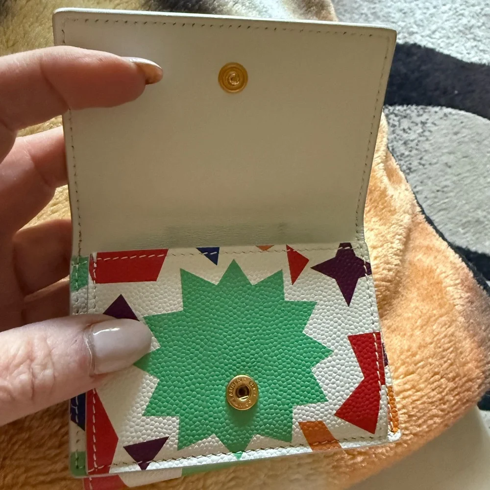 Saint Laurent Paris Compact Wallet - White Base with Multicolor Shapes - Picture 5 of 7